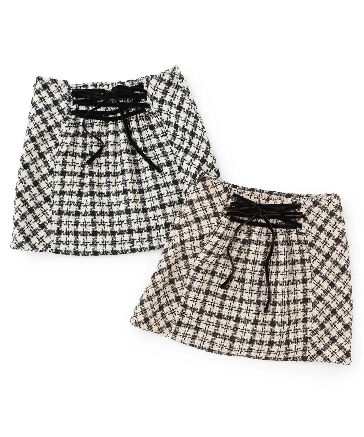 Tweed Lace-up Skirt,Black, large image number 7