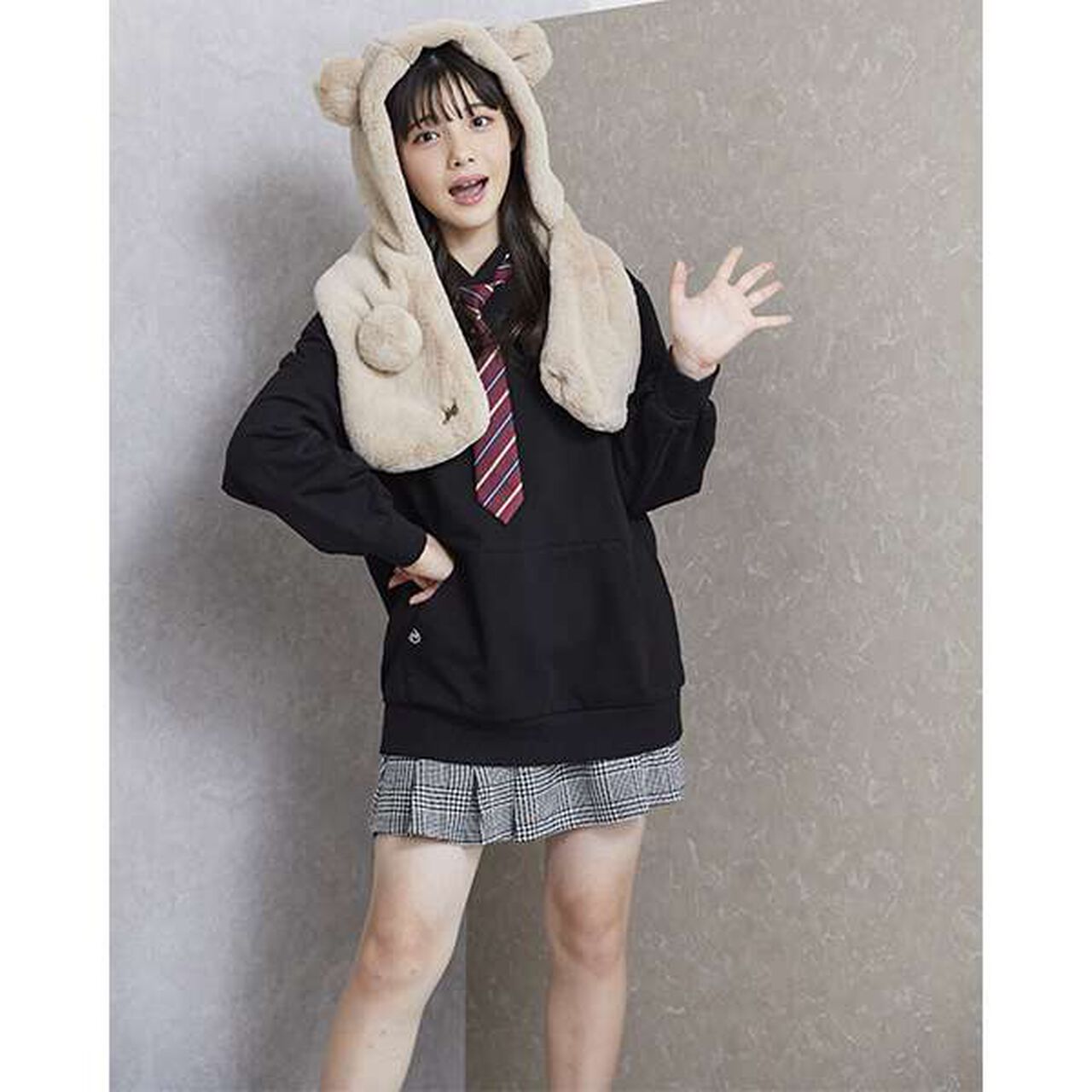 Bear Ear Hooded Scarf,Light beige, large image number 2