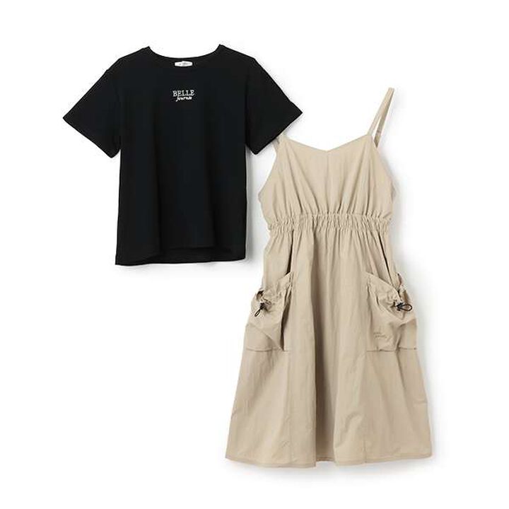 Gathered Camisole One-Piece Dress + T-Shirt Set,Beige, medium image number 19