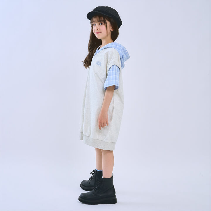 Layered Shirt Hoodie One-Piece Dress,Smoke white, medium image number 4