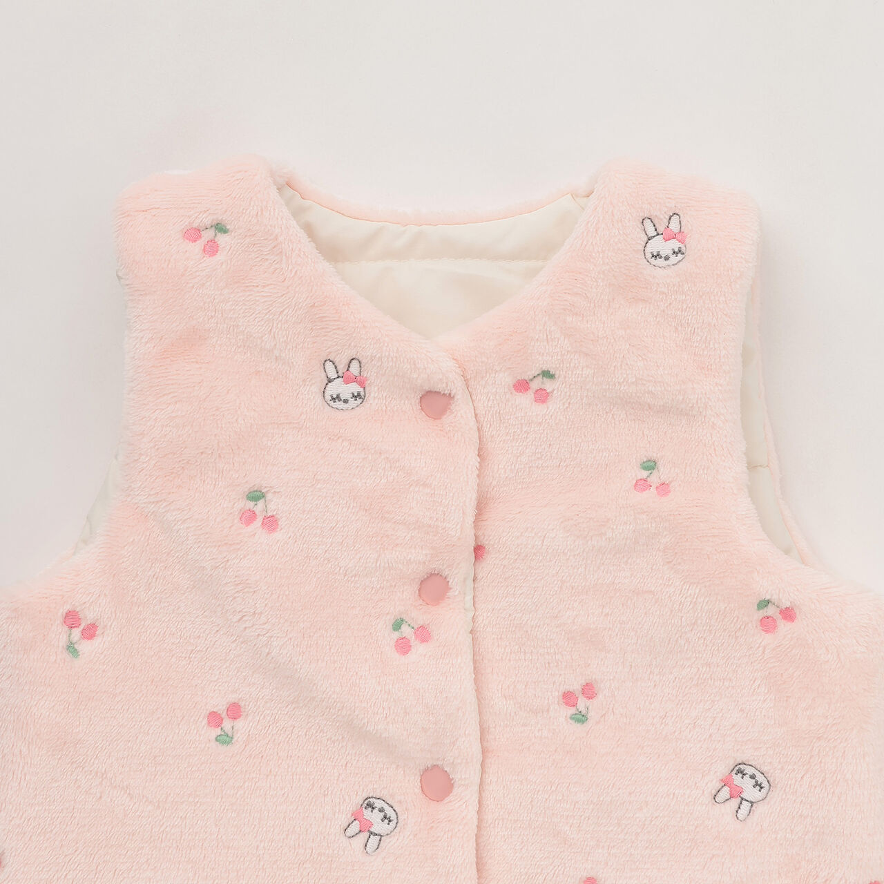 [Reversible] Cherry Embroidered Taffeta &times; Fleece Padded Vest,Pink, large image number 9