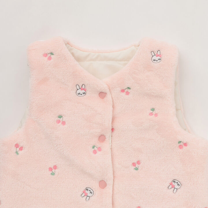 [Reversible] Cherry Embroidered Taffeta &times; Fleece Padded Vest,Pink, medium image number 9