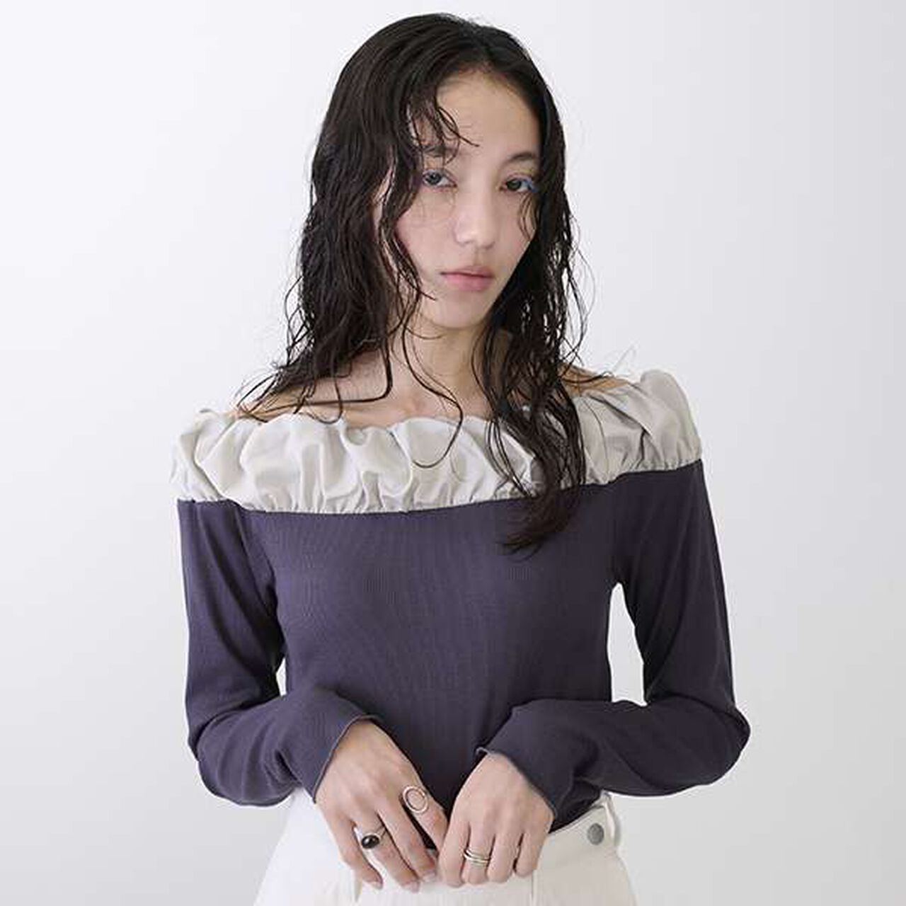 [LADIES] Balloon Collar Long Sleeve T-Shirt,Charcoal gray, large image number 6