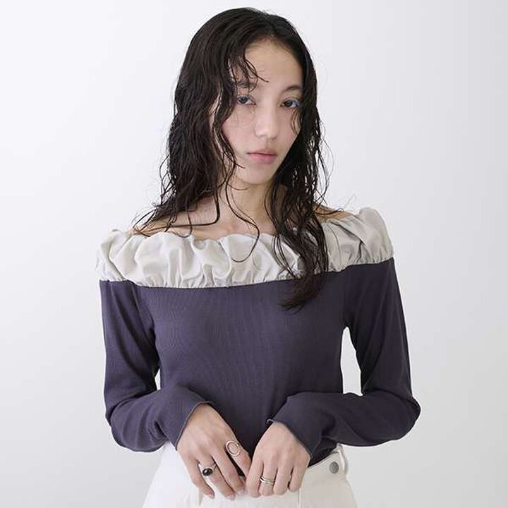 [LADIES] Balloon Collar Long Sleeve T-Shirt,Charcoal gray, medium image number 6