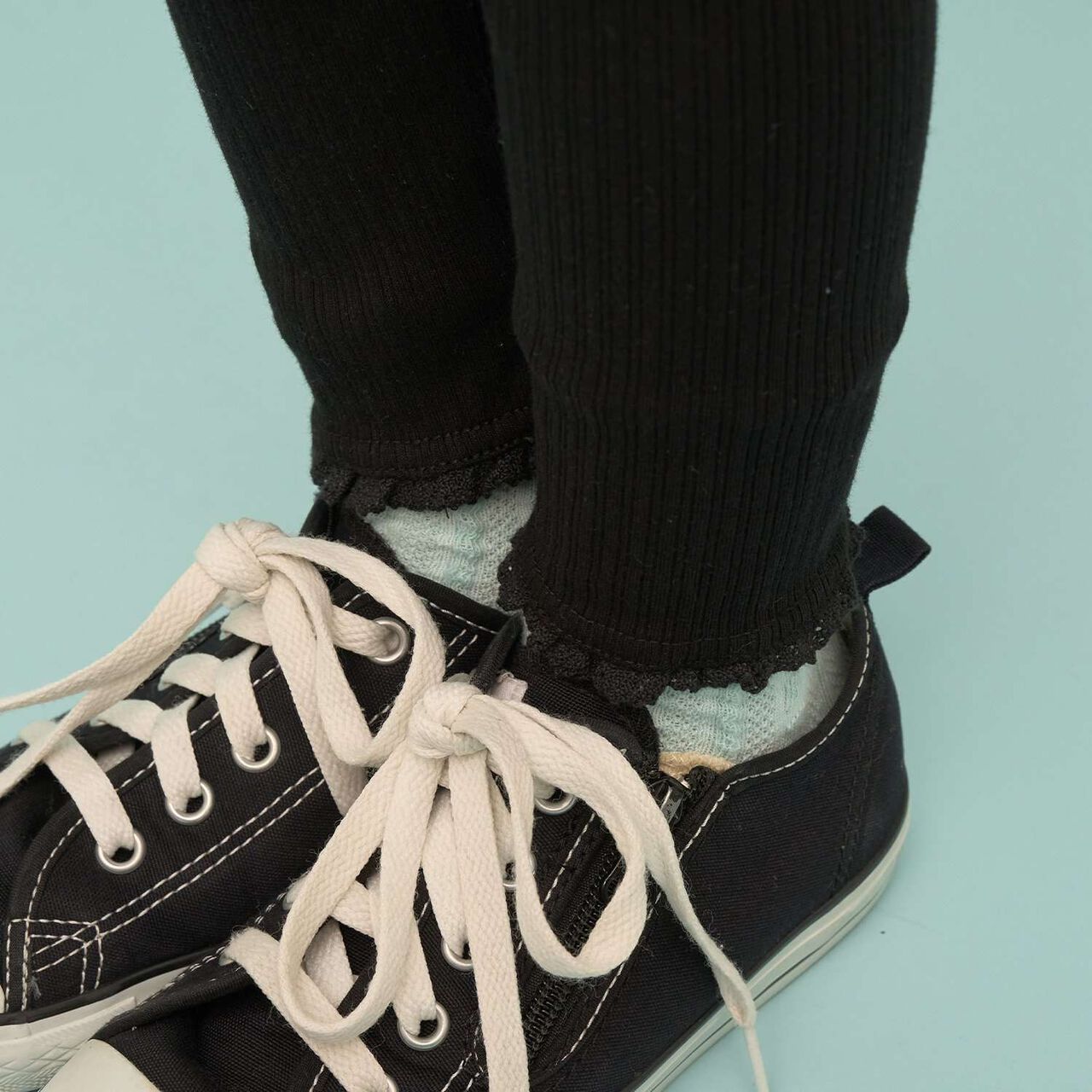 Lace Hem Frill 3/4 Leggings,Top gray, large image number 12