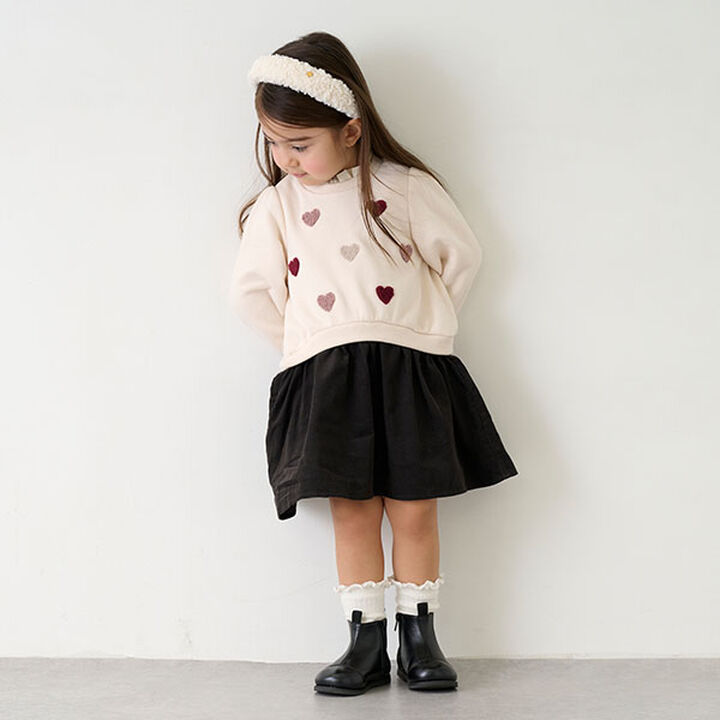 Heart Embroidery Color Block One-Piece Dress,Black, medium image number 6