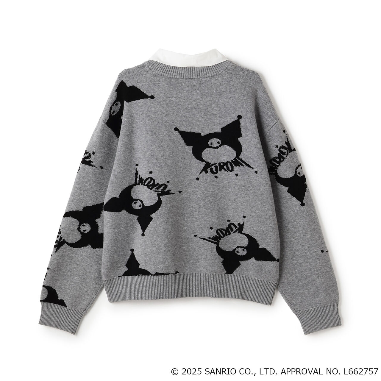 My Melody / Kuromi All-Over Pattern Jacquard Pullover & Lace Collar Set,Black, large image number 1
