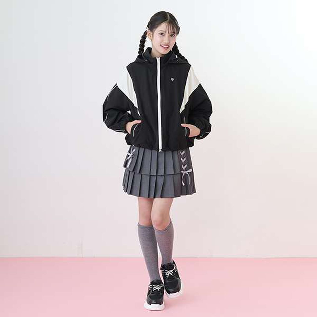 Lace-Up Ribbon Double Layer Pleated Skirt-Pants,Gray, large image number 16