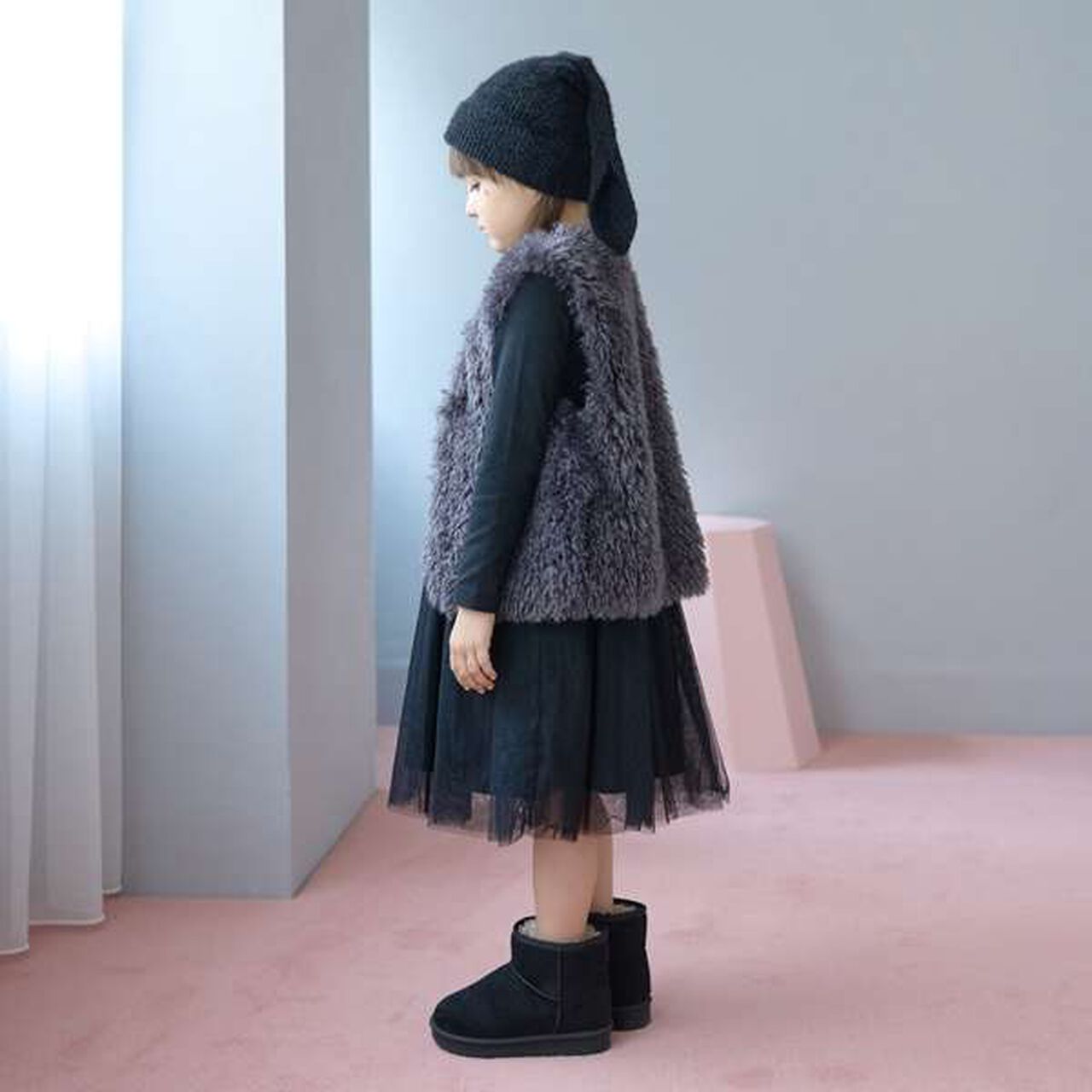 Fluffy Soft Fur Vest,Charcoal gray, large image number 5