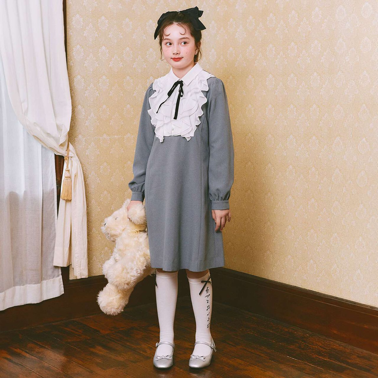 Frill Yoke One-Piece Dress♪,Gray, large image number 16