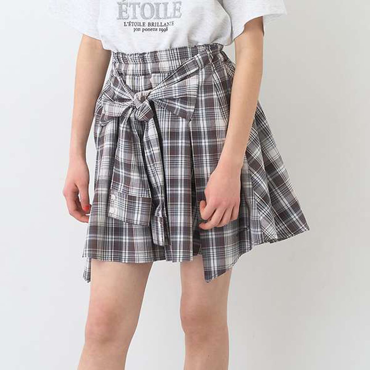 Shirt-Wrapped Checkered Culottes,Brown, large image number 0