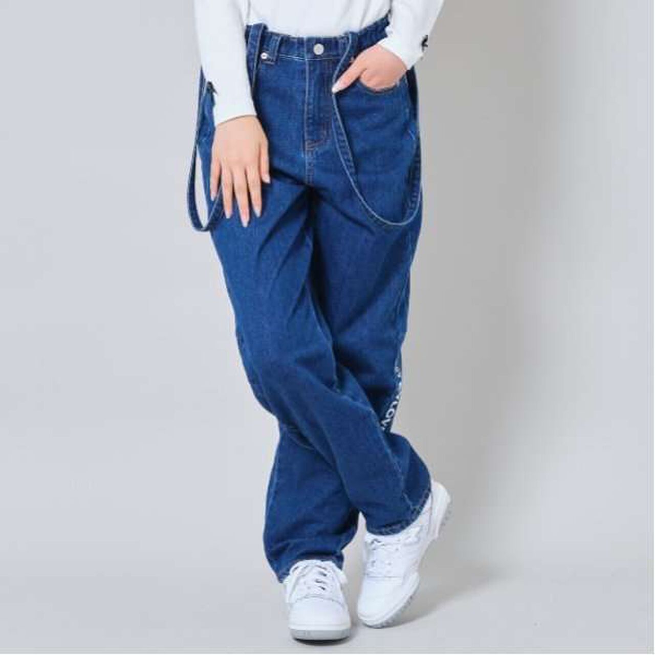 Denim Pants with Suspenders,Navy, large image number 0