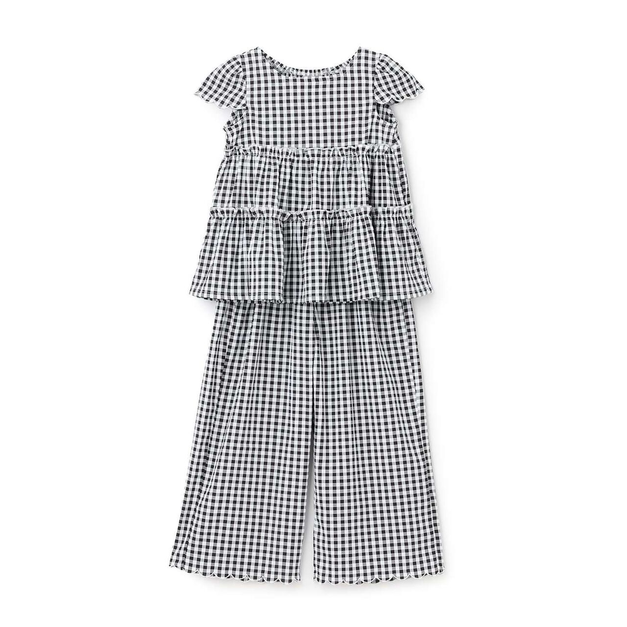 Assorted All-Over Pattern Tiered Blouse & Scallop Trim Pants Set,Emerald green, large image number 7