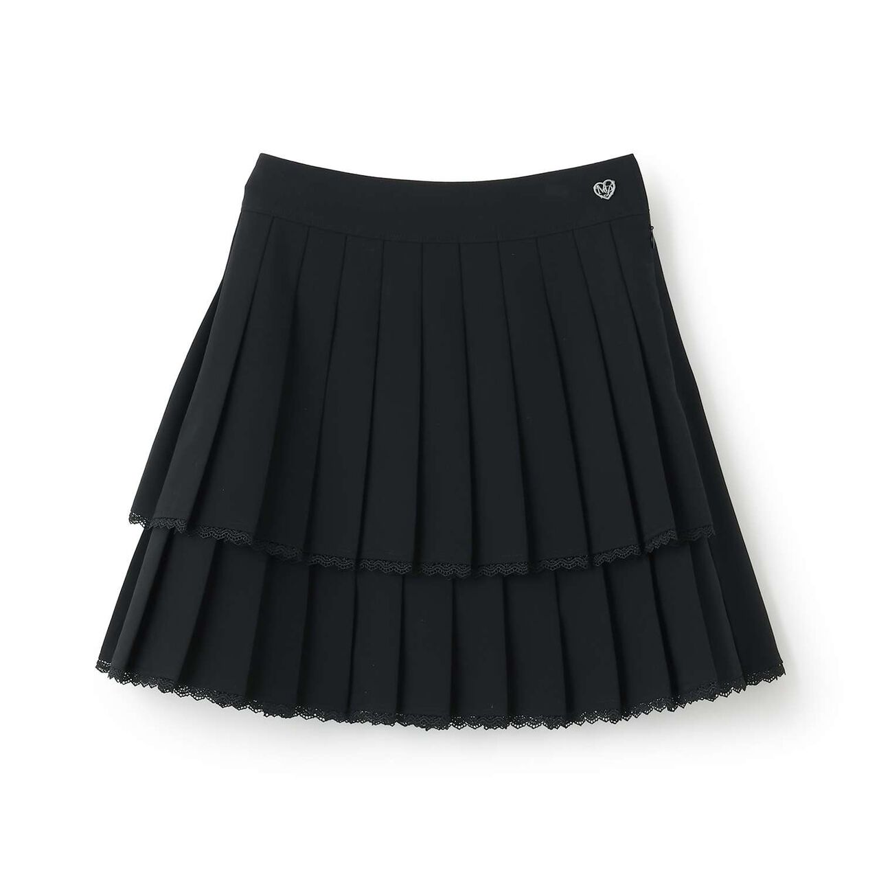 Trim Lace Double Layer Pleated Skirt-Pants,Black, large image number 0