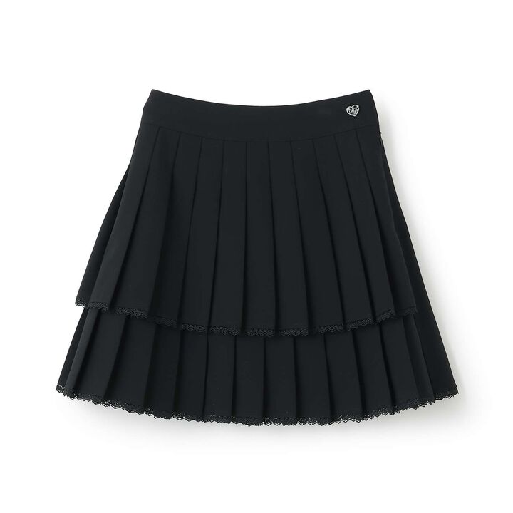 Trim Lace Double Layer Pleated Skirt-Pants,Black, medium image number 0