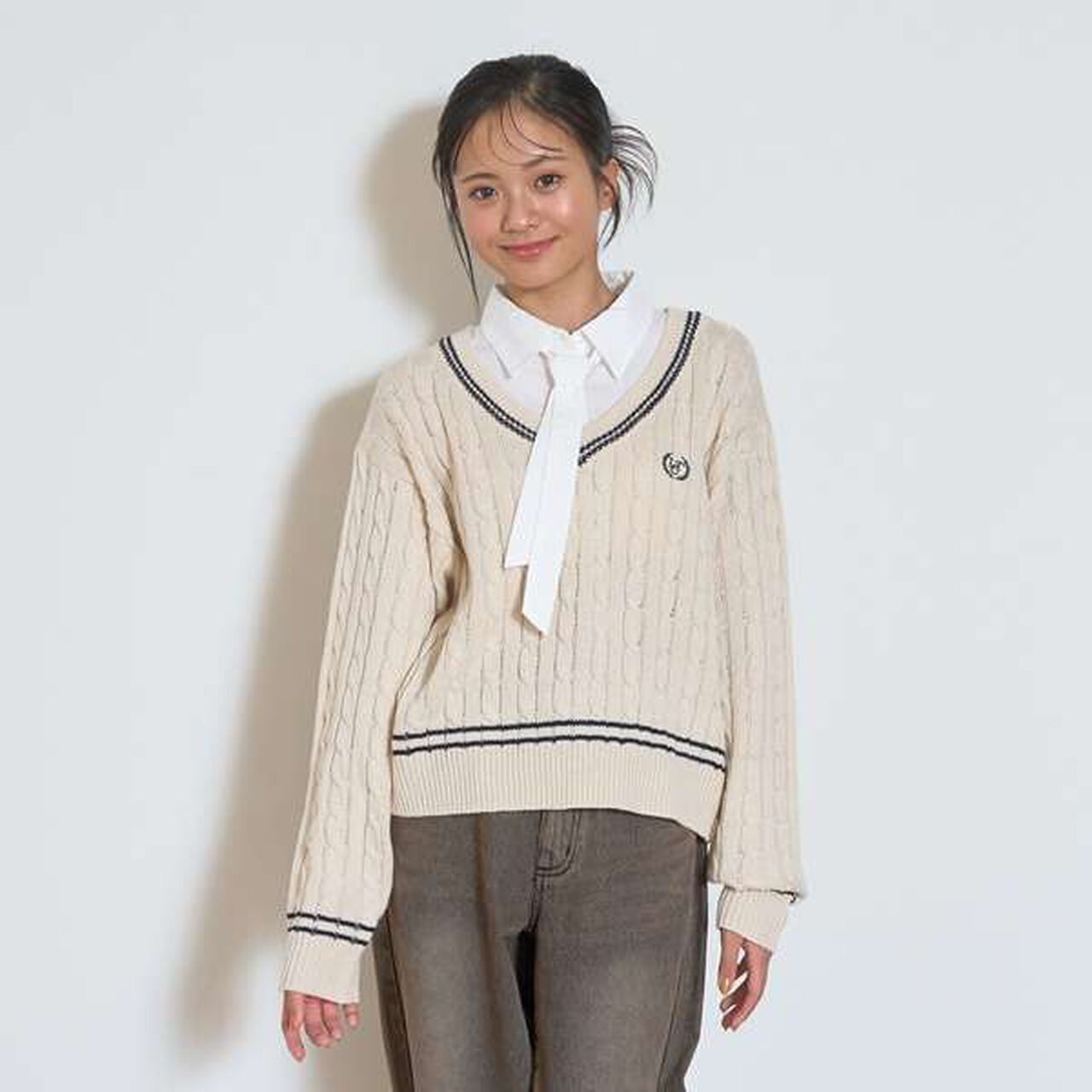 Layered Chille Knitwear,Ivory, large image number 0