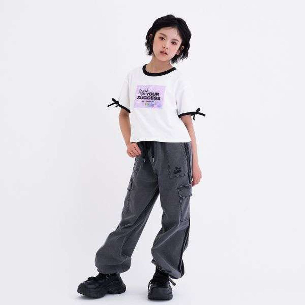 [Cool Touch] Lame Clear Patch Short-Sleeve Ribbon T-Shirt,Black, large image number 5