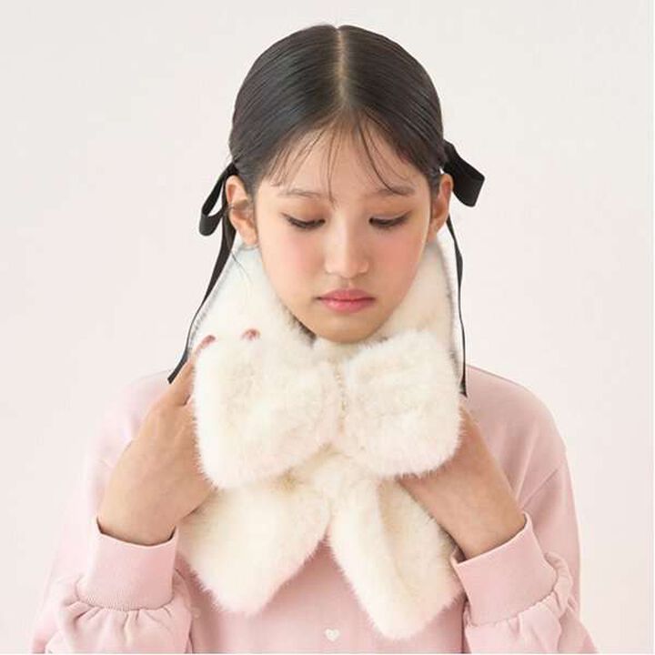 Faux Fur Ribbon Scarf,Ivory, medium image number 9