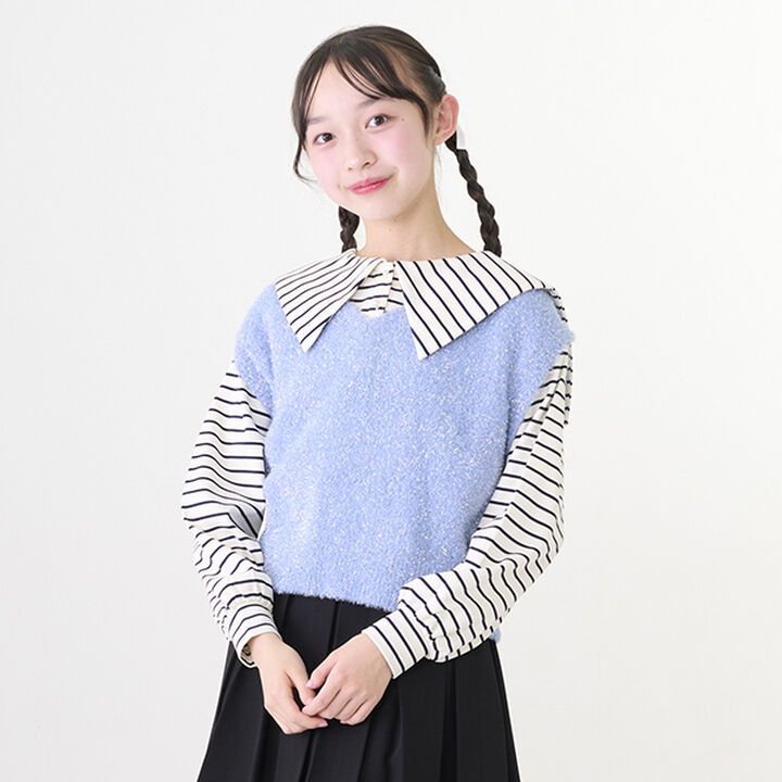 Shaggy Vest & Sailor Long-Sleeve T-Shirt Set,Sax blue, medium image number 14