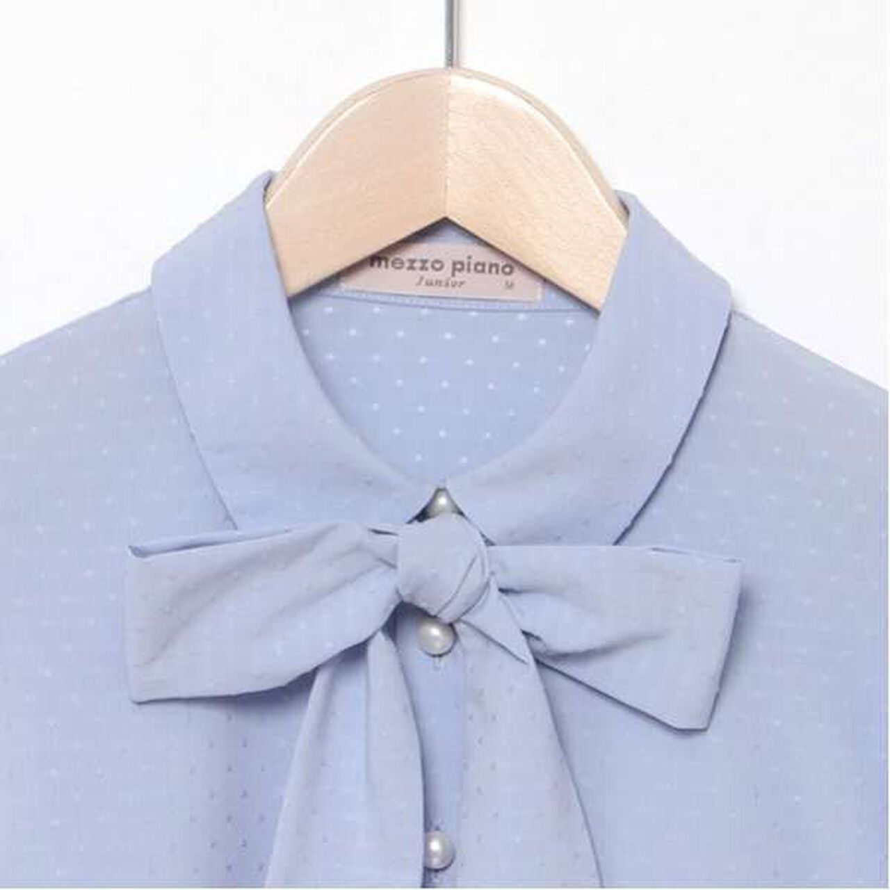 Pearl Button Bow Tie Blouse,Off white, large image number 8