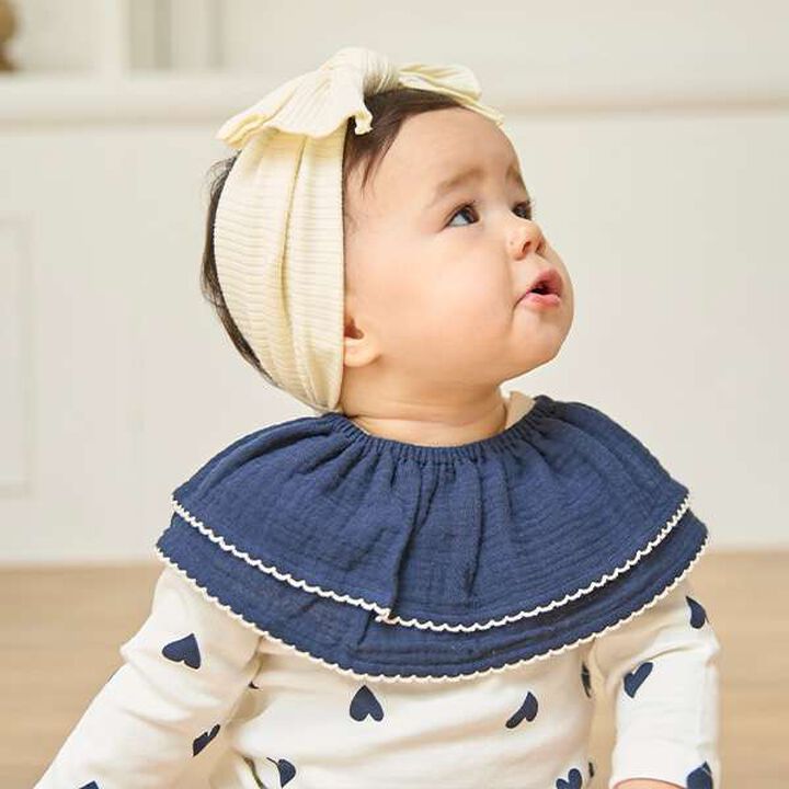 Frill Collar Bib with Pikomi Shin,Navy, medium image number 0
