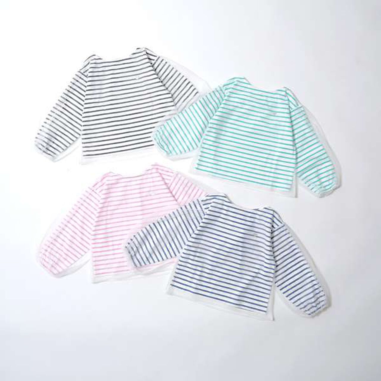 Soft Cotton Tulle Layered Stripe Boat Neck T-Shirt,Blue, large image number 10