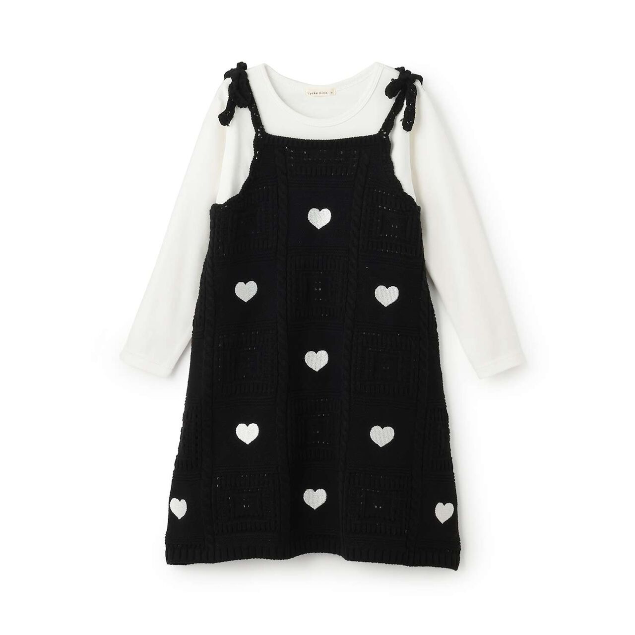 [Machine Washable] Black Crochet-Style Knit Docking One-Piece Dress,Black, large image number 14