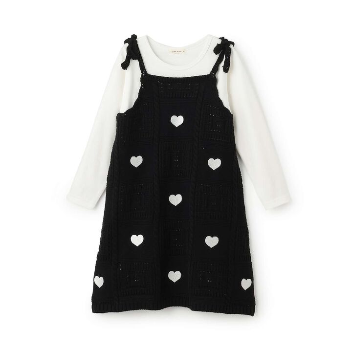 [Machine Washable] Black Crochet-Style Knit Docking One-Piece Dress,Black, medium image number 14