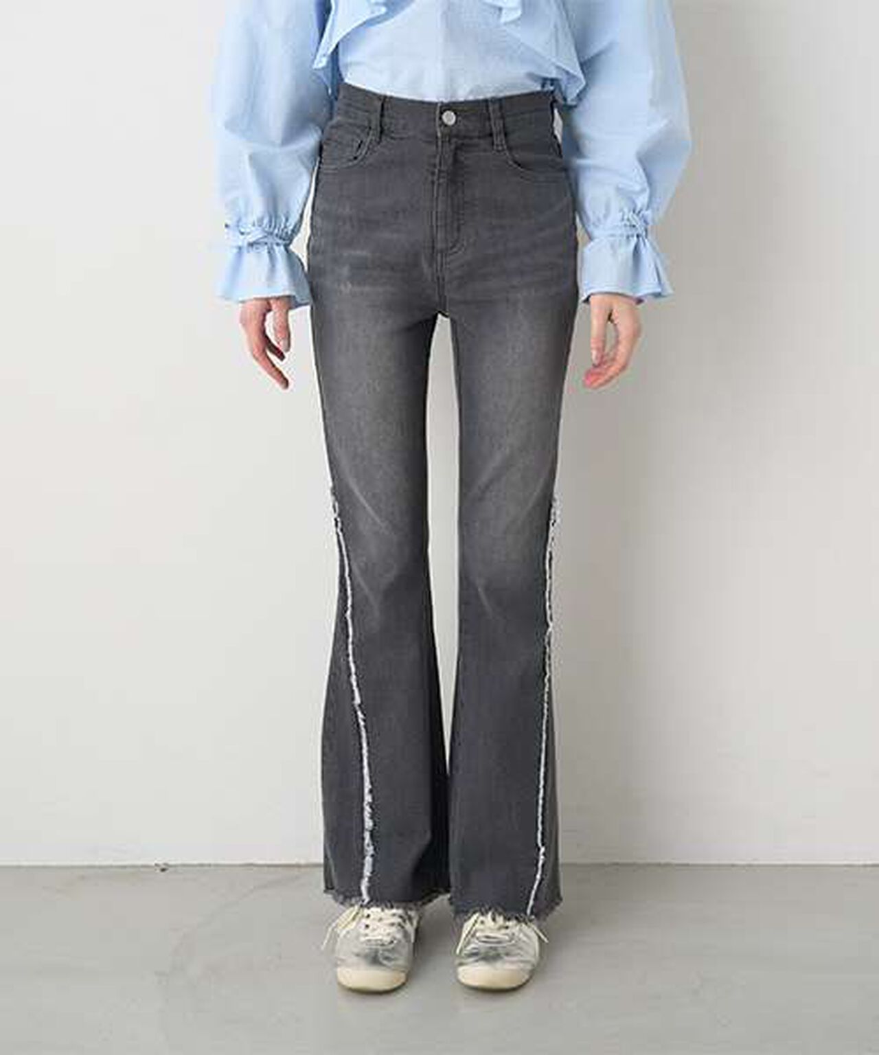 Fringe Denim Flare Pants,Light blue, large image number 15