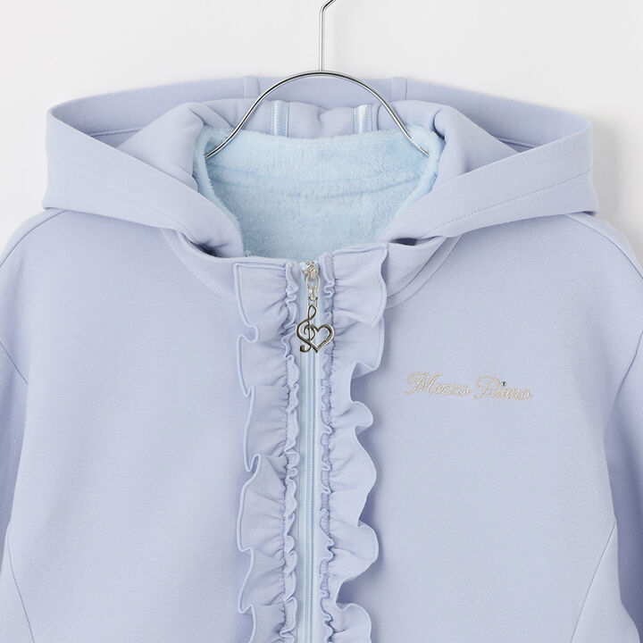 Lame Double-Knit Frill 3WAY Bomber Jacket,Sax blue, medium image number 6