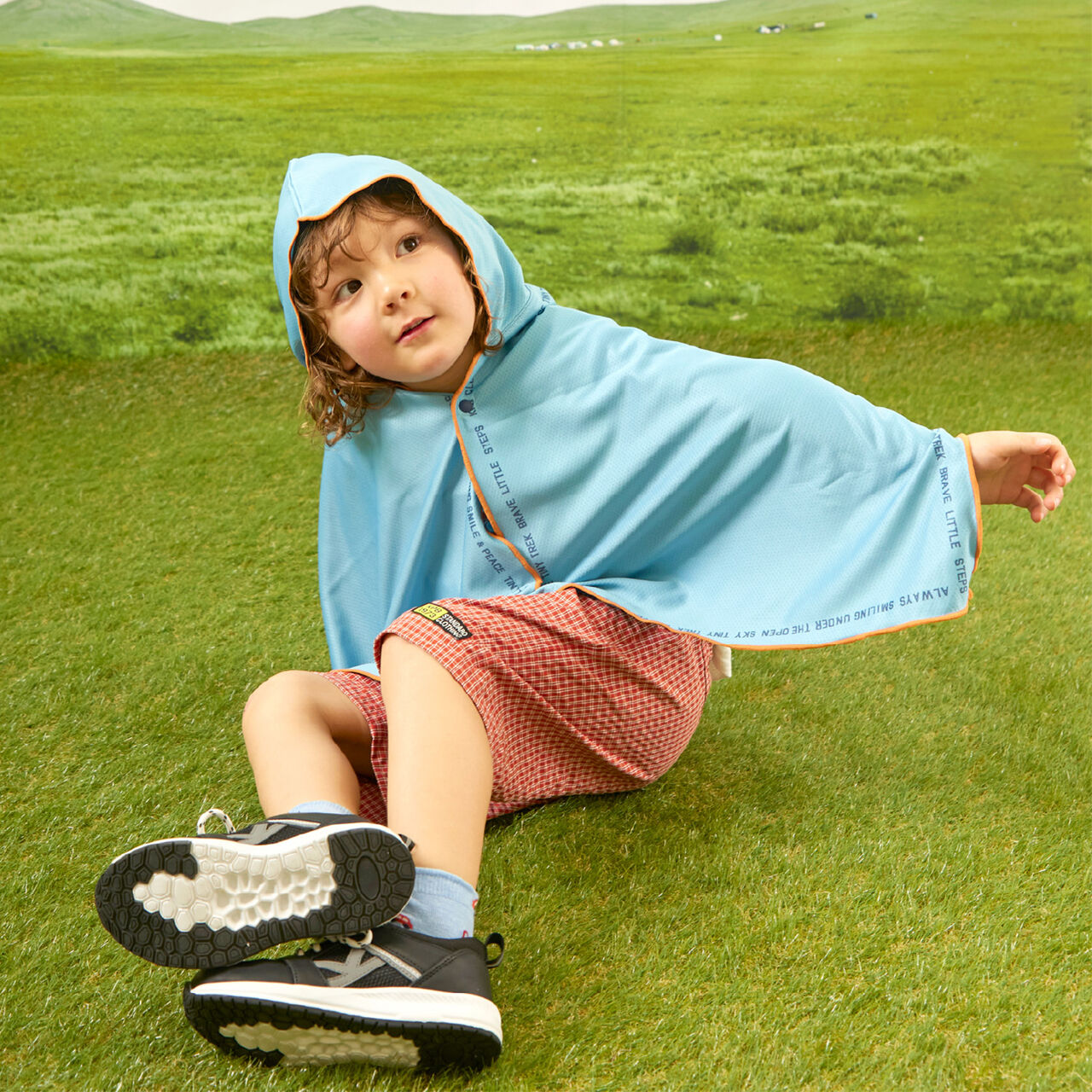 Hooded Mini Poncho,Blue, large image number 15