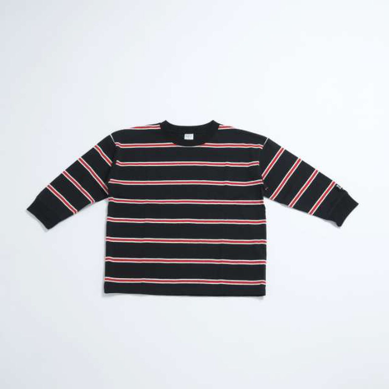 Multi Stripe Pattern Ribbed Sleeve Big Long T-Shirt,Beige, large image number 5