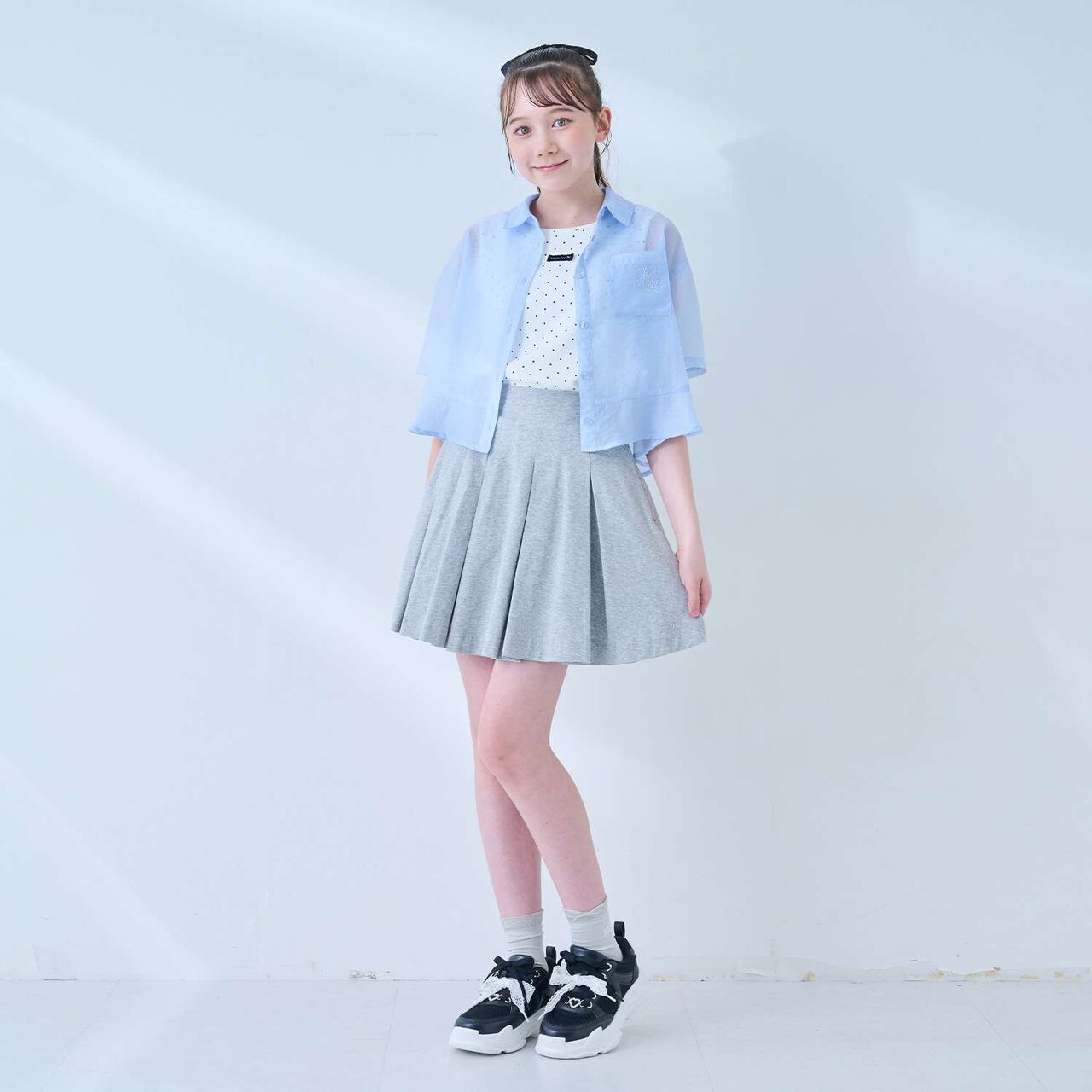[Cool Touch & UV Protection] Rhinestone Sparkling Logo Zip Parka Outfit Set,Gray, large image number 6