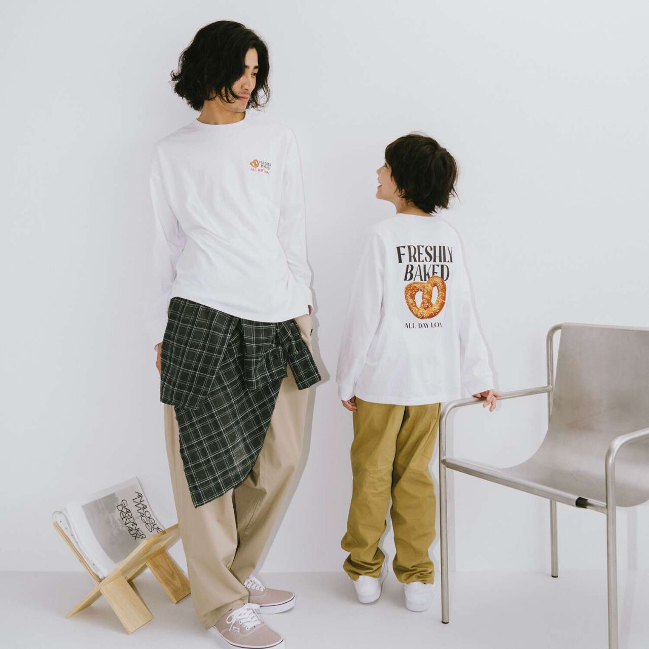 [Matching with Dad Outfit] Link Assortment Transfer Wide Long Sleeve T-Shirt,Blue, large image number 4