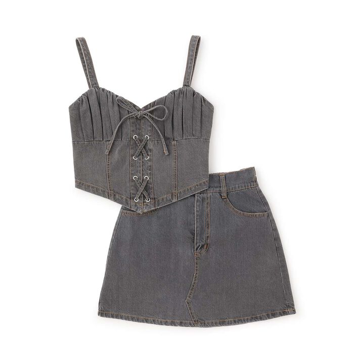 Denim Skirt Outfit Set,Gray, medium image number 7