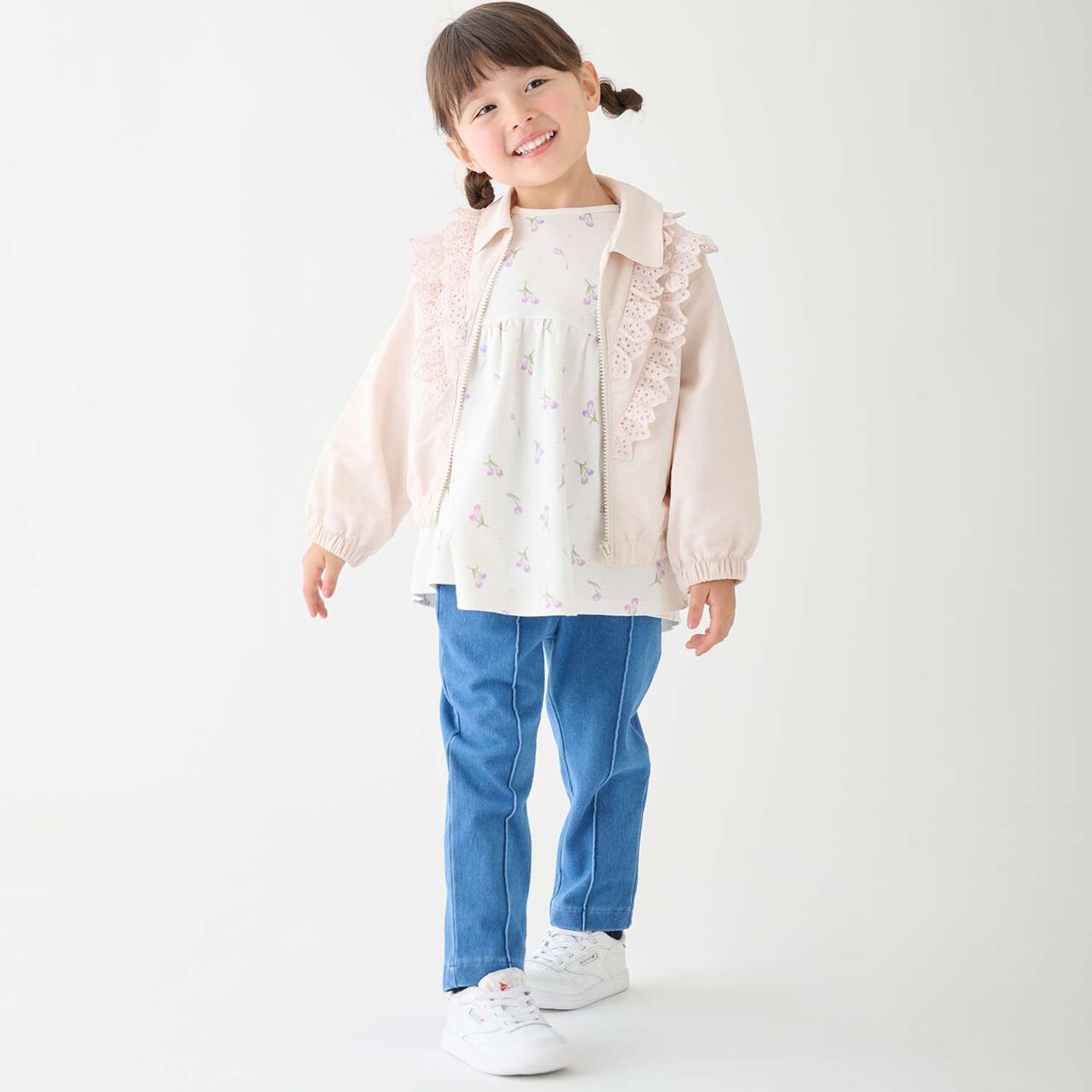 Lace Frill Bomber Jacket,Light pink, large image number 3