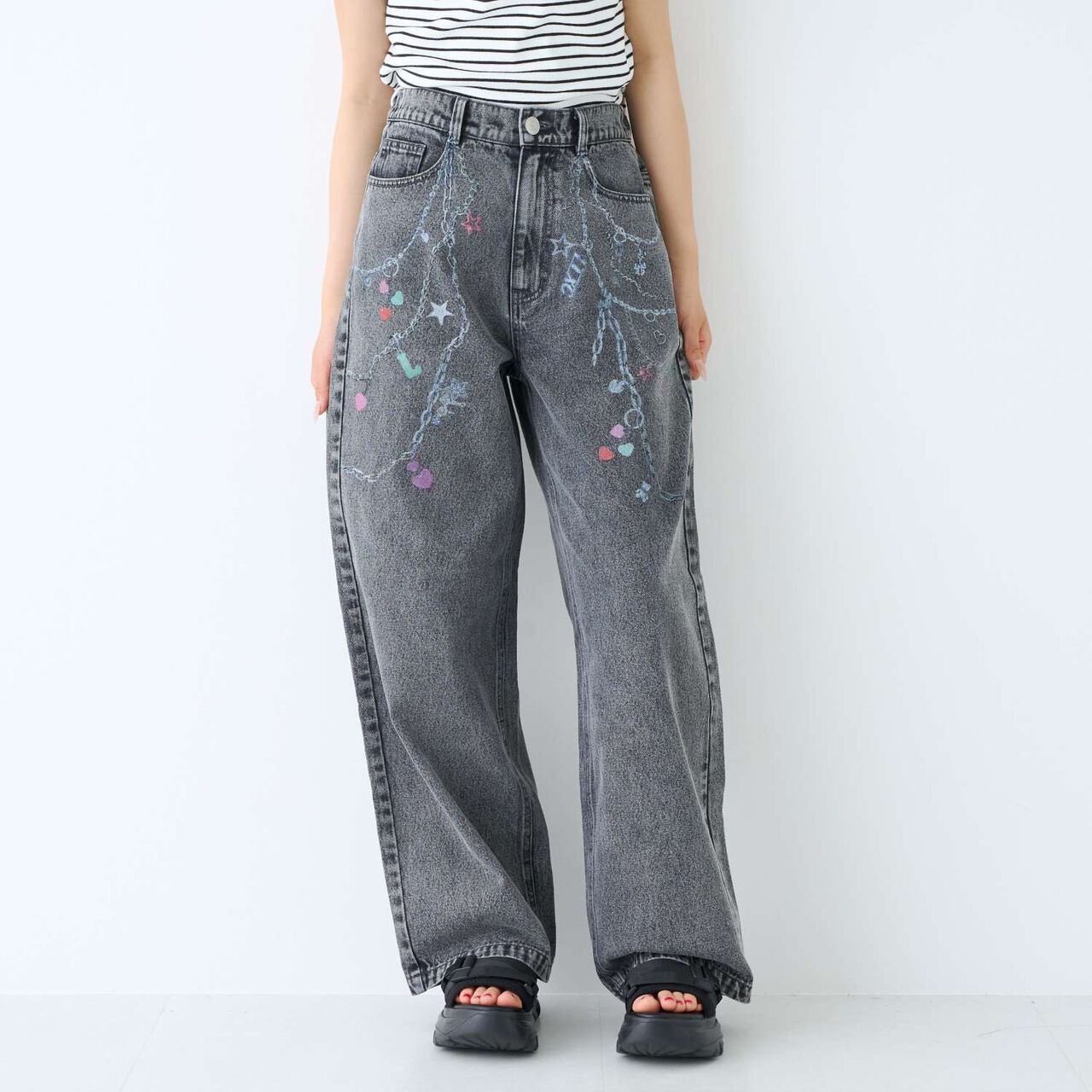 [LTXC] Charm Design Denim Wide Pants,Gray, large image number 8