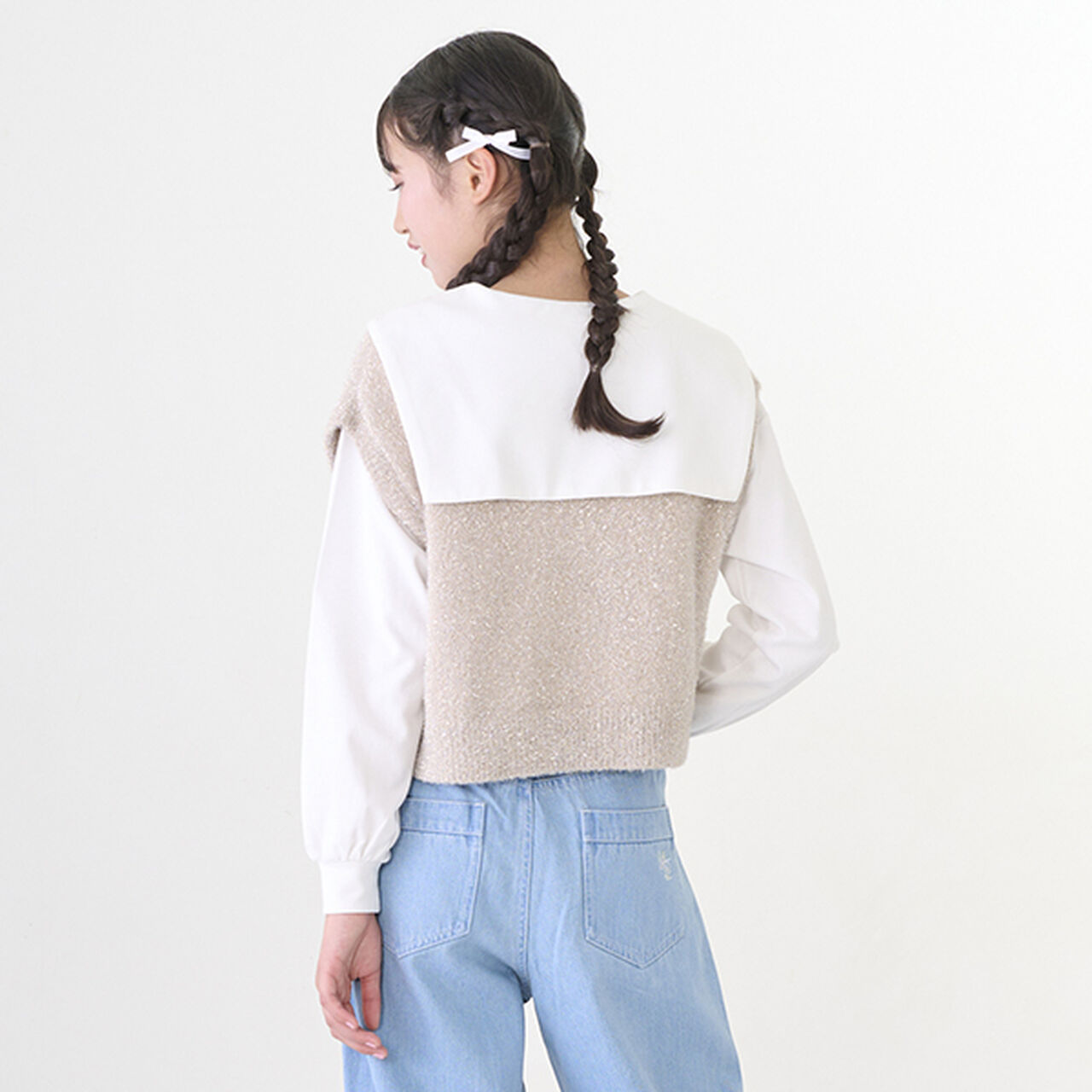 Shaggy Vest & Sailor Long-Sleeve T-Shirt Set,Sax blue, large image number 12