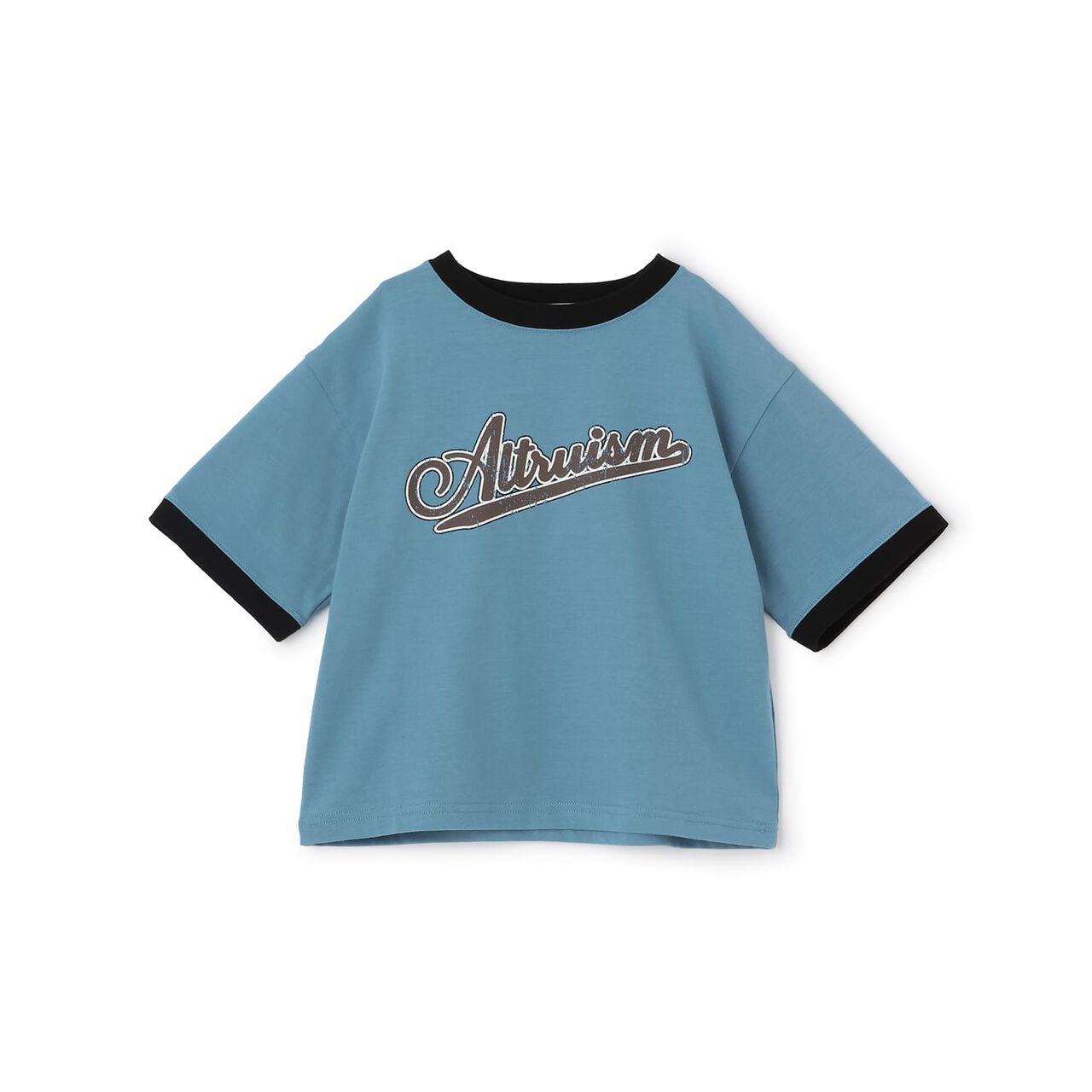 [Anti-Stain & Quick-Dry] Distressed Logo Print Ringer T-Shirt,Turquoise, large image number 2
