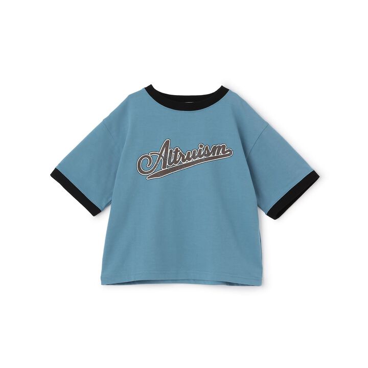 [Anti-Stain & Quick-Dry] Distressed Logo Print Ringer T-Shirt,Turquoise, medium image number 2