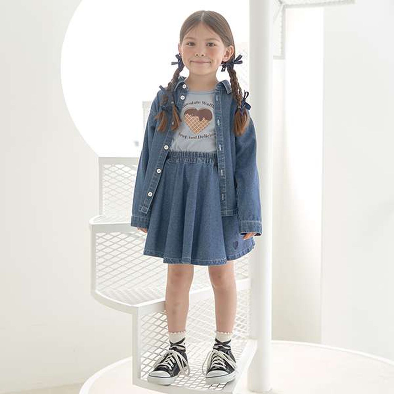 Soft Denim Heart Embroidery Shirt,Sax blue, large image number 5