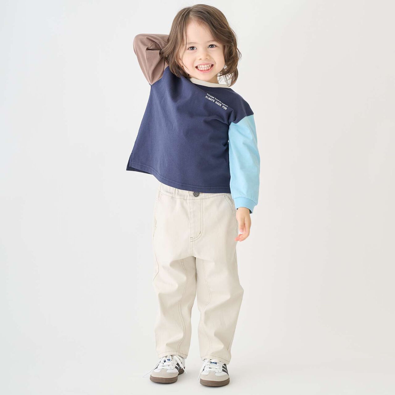 Color-Blocked Relaxed Long-Sleeve T-Shirt [Food Stain Resistant],Navy, large image number 5