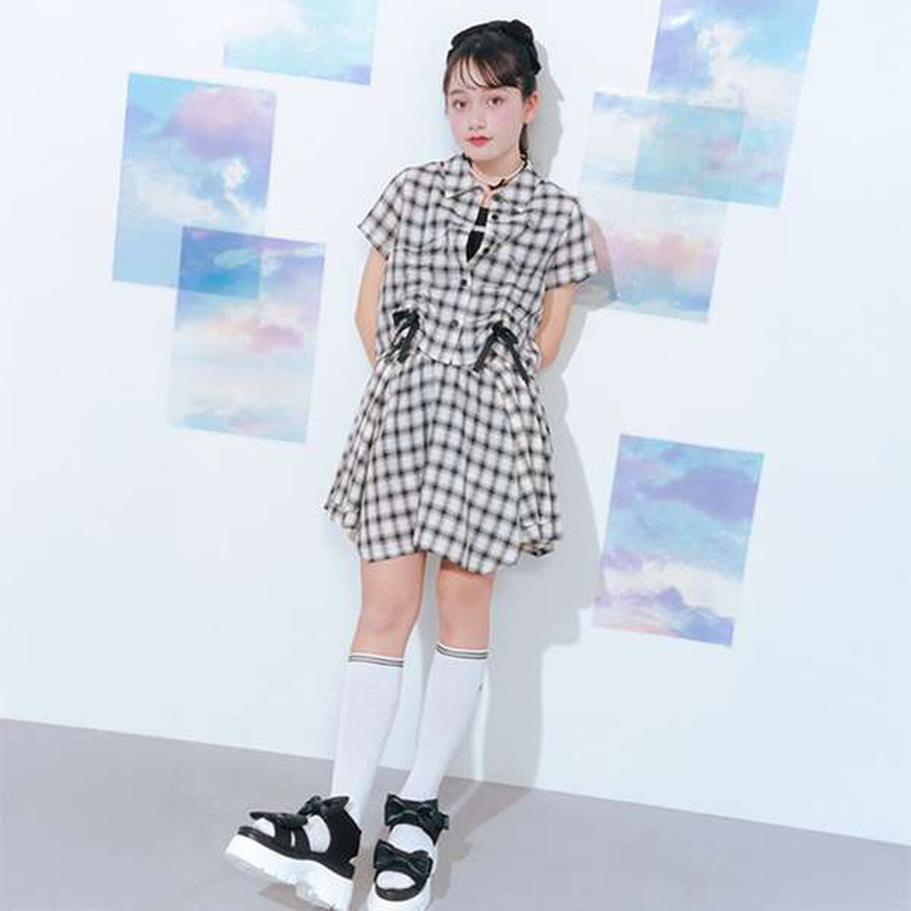 Assorted Material Irregular Hem Skirt with Shorts,Black, large image number 0