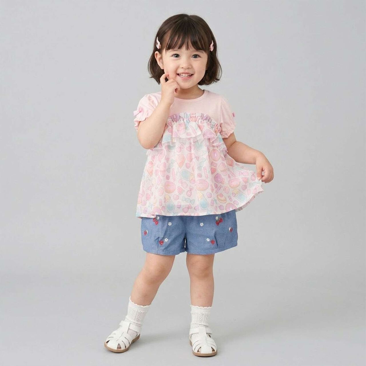 Sweets Motif Color-Block Top,Sax blue, large image number 6