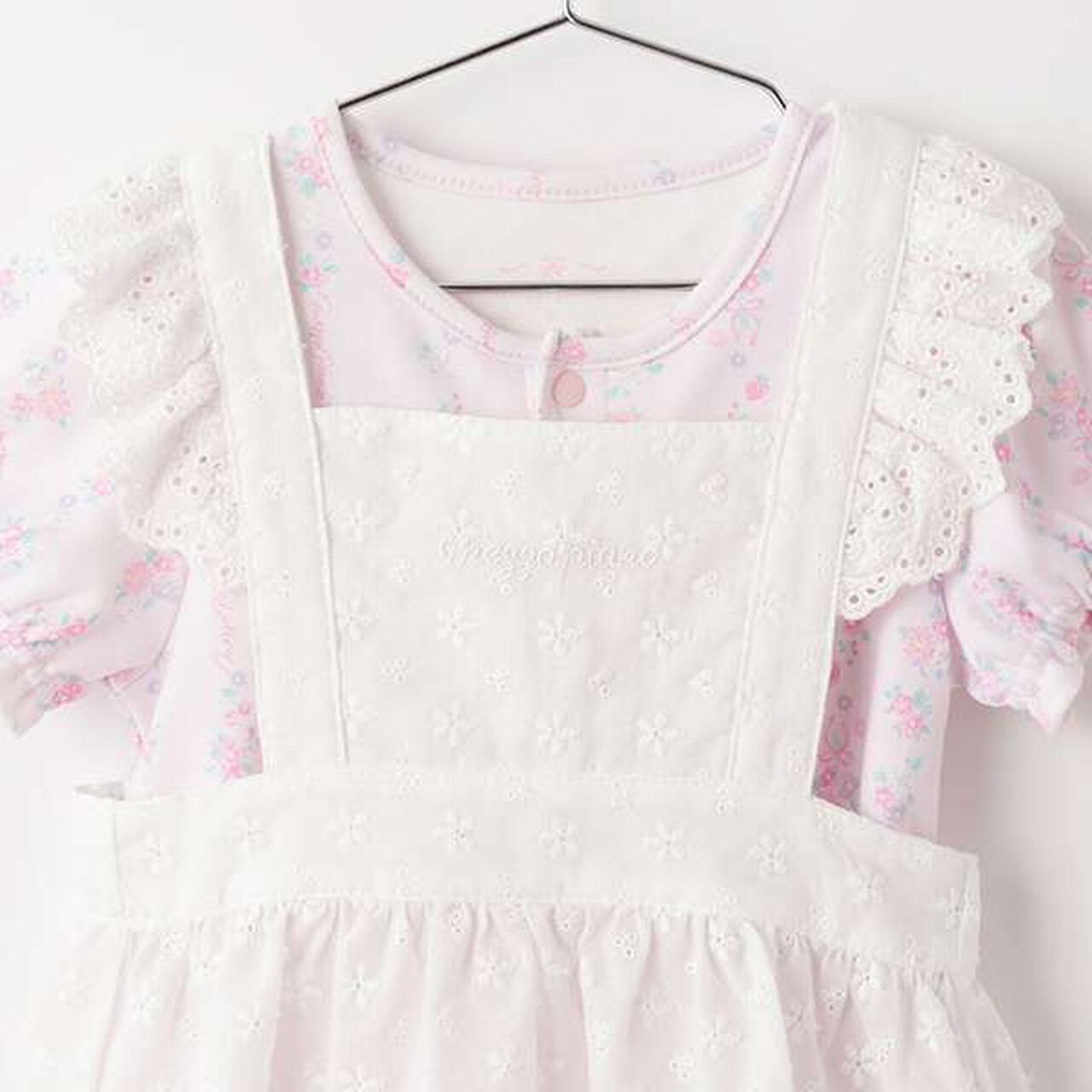 Short-Sleeve Romper & Lace Apron Skirt Set,Light pink, large image number 6