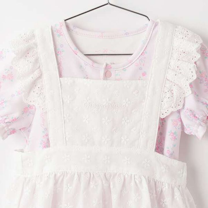 Short-Sleeve Romper & Lace Apron Skirt Set,Light pink, medium image number 6