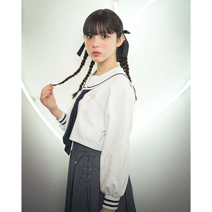 Short-Length Sailor Long-Sleeve Shirt & Tank Top Set,Sax blue, medium image number 14