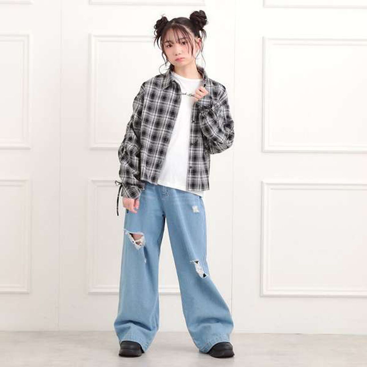 [Set Item] Brushed Checkered Shirt + Long Sleeve T-Shirt,Sax blue, large image number 11