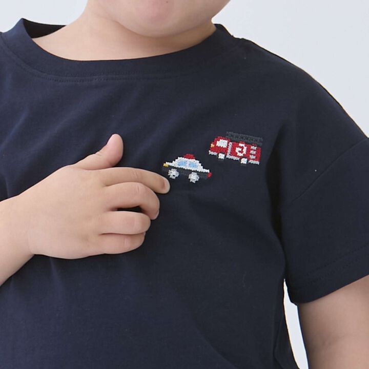 [Food Stain Resistant] Embroidered Short Sleeve T-Shirt,Coral red, medium image number 9