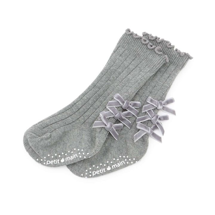 Ribbon Knee-High Socks,Top gray, medium image number 0